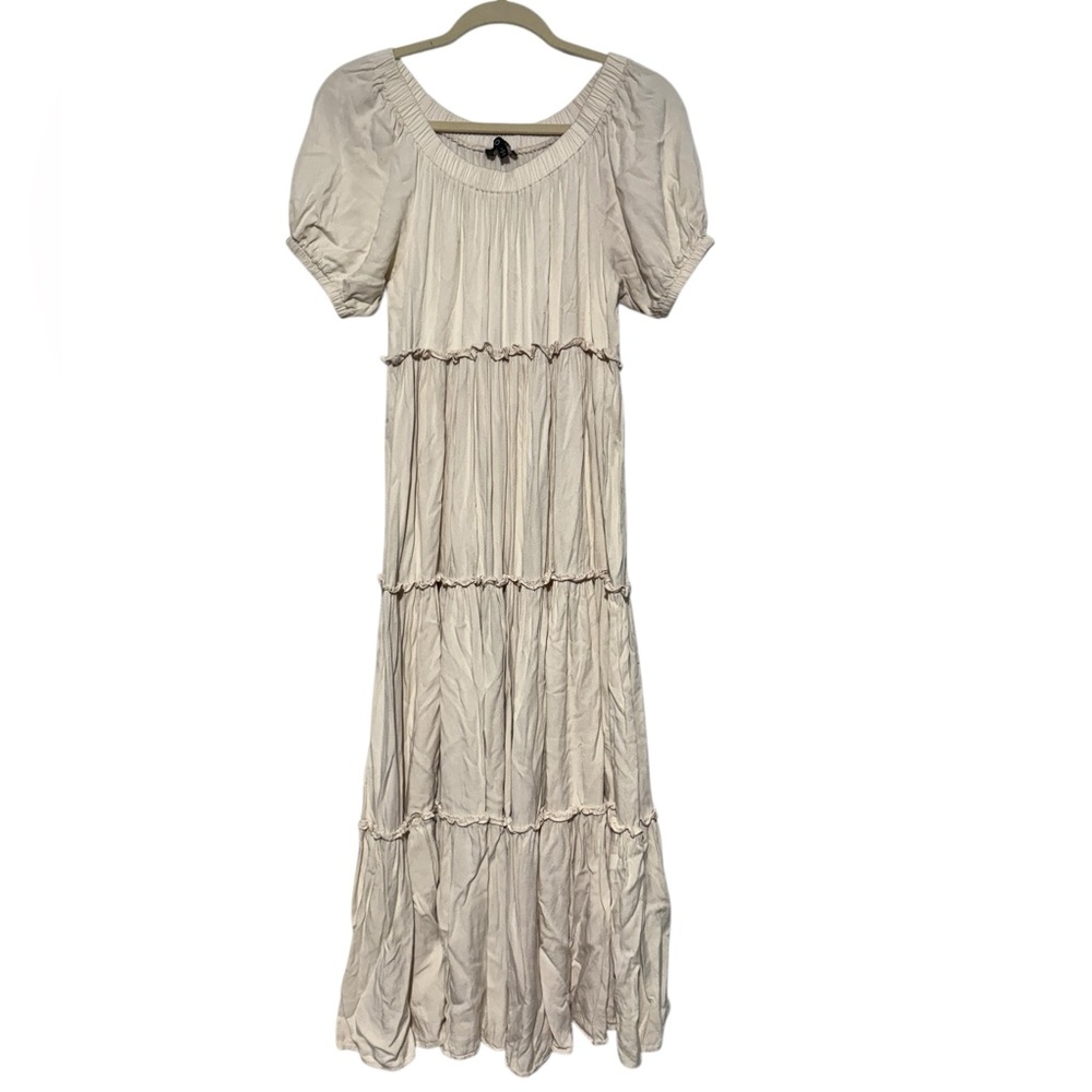 Fore Milkmaid Tieredβ Maxi Dress Size S Beige Long Modest Peasant Cottagecore